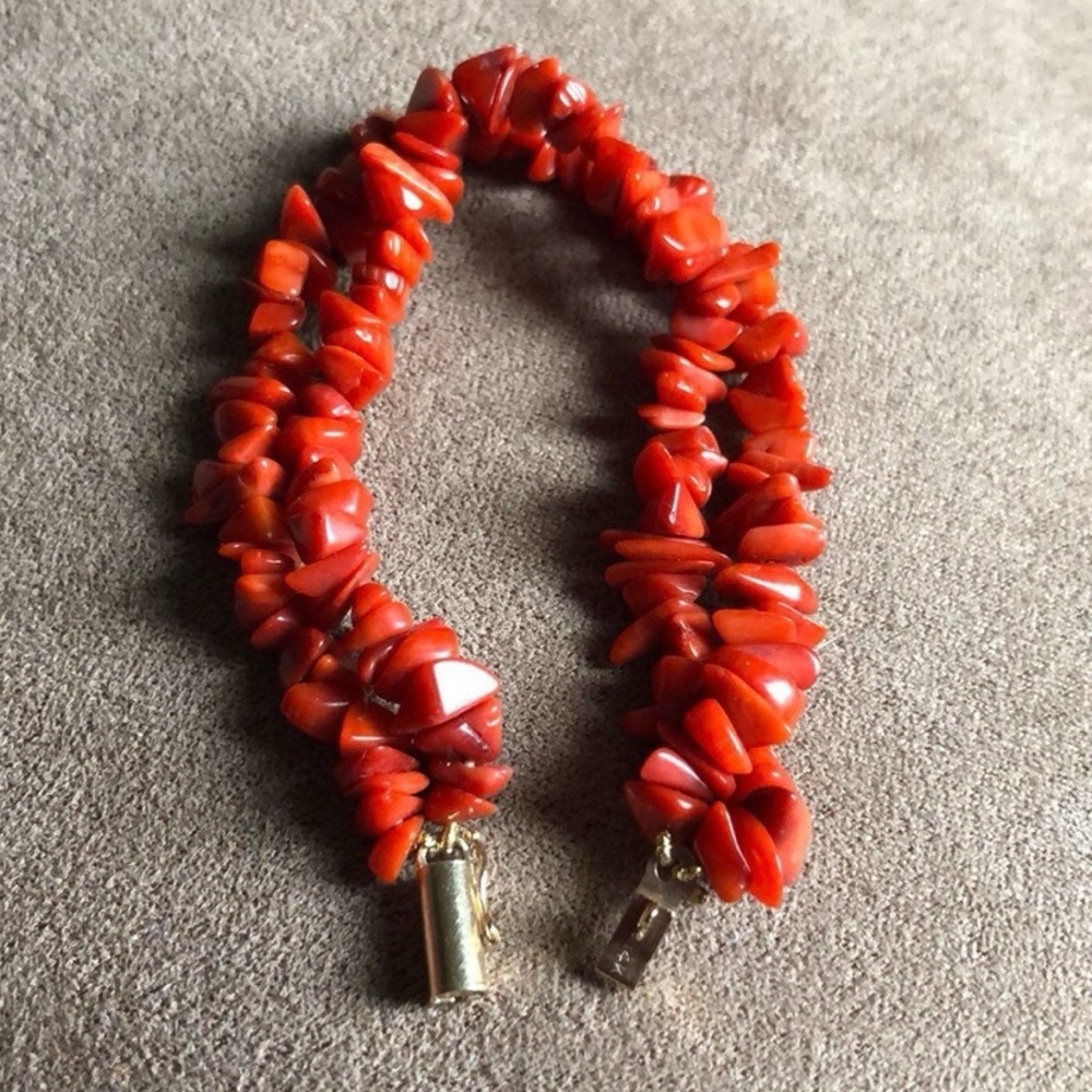 Vintage 14K Red Sea coral Beaded Bracelet